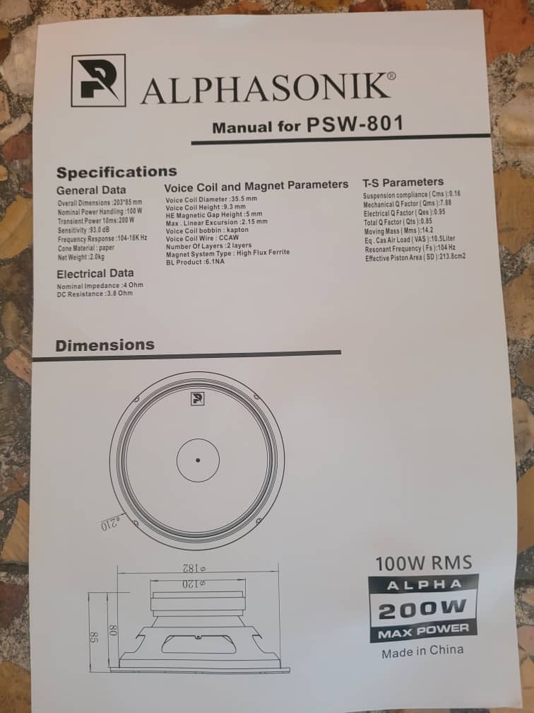 Midrange 8 inch Alfasonic model PSW-801(۳)